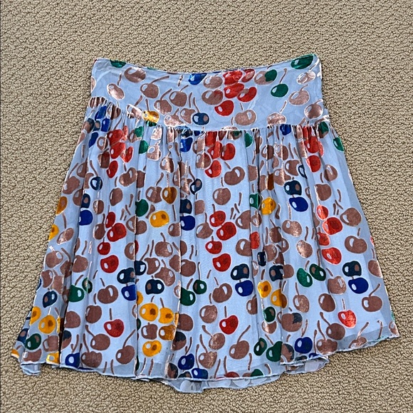 Vintage Free People Silk Velvet Cherry Print Mini Skirt size 4 Boho Flowy - Picture 2 of 15